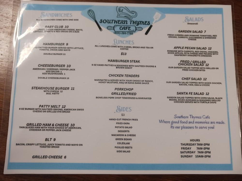 Southern Thymes Cafe Menu image 3