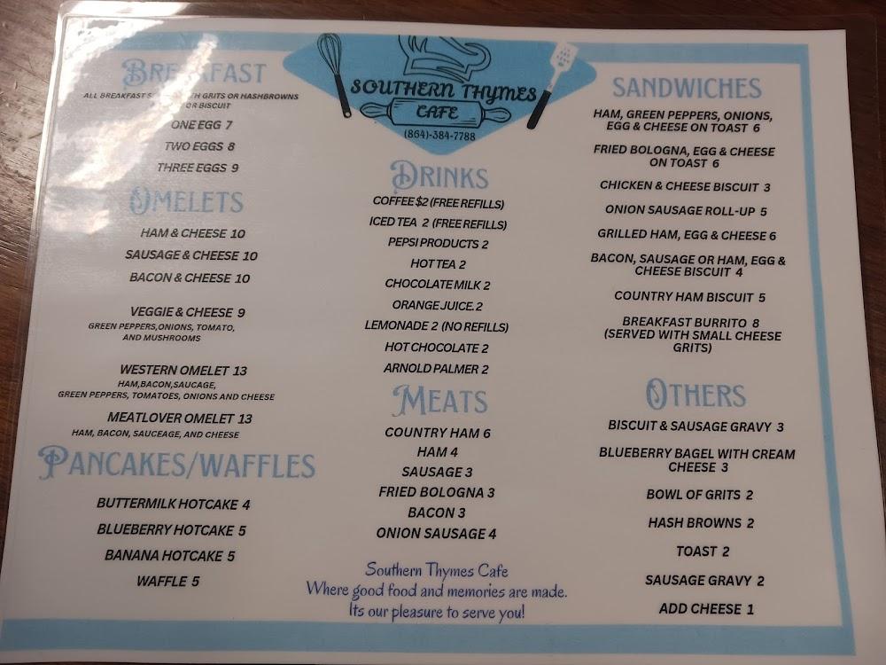 Southern Thymes Cafe Menu image 4